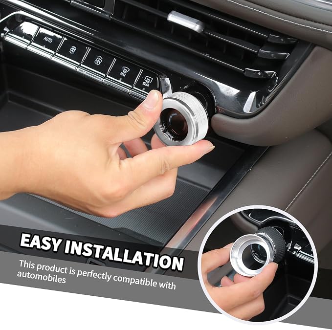 Jimen for Tahoe Center Console Knob Covers, 7PCS AC Air Conditioning Volume Control Button Headlight Switch Trim Ring Fit for Chevrolet Tahoe 2024-2025 (Silver)