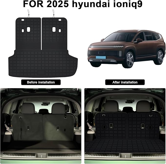 Large Cargo mat with Backrest Mat Set for Hyundai Ioniq 9 2025, TPE All Weather Car Trunk Mat for Hyundai Ioniq 9 Accessories