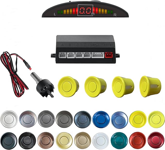 Parking Sensor Kit Backup Sensor Kit Reverse Sensor for Car 18 Color Options for Probes Adjustable Alarm Volume Professional Sensore de Reversa para Carro Safe Driving Assistant（Yellow）