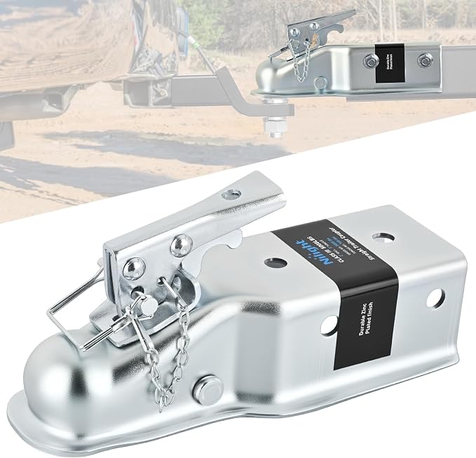 Nilight Straight Trailer Coupler with Security Latch&Chain for 2-Inch Hitch Ball, 3-Inch Channel,5000 LBS,Heavy Duty Trailler Tongue Coupler for Station Wagon, Truck, Bolted & Welded Installation