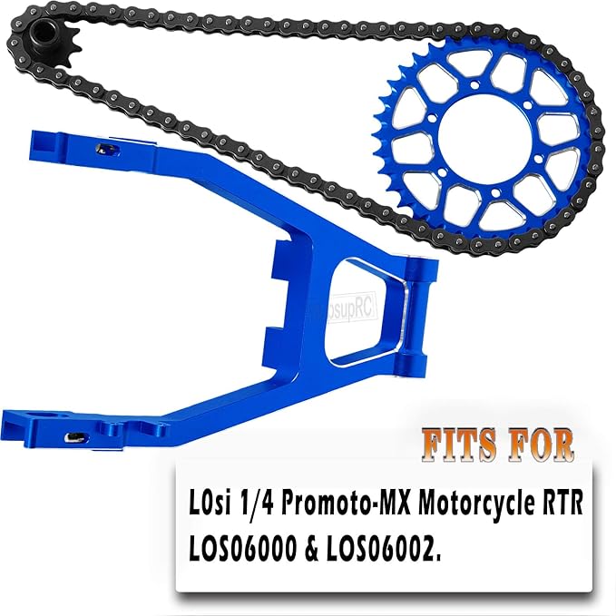 Steel Roller Chain&Rear Swing Arm&Rear Hub Chain Sprocket Gears&Front Sprocket&Chain Guard Protector&Rear Wheel Hub Hex Upgrades for L0Si 1/4 Promoto-MX Motorcycle RTR FXR,Navy Blue