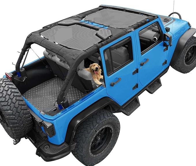 JK Sun Shade Top Compatible with Jeep Wrangler 4 Door 2007 to 2018 Sunshade Sunroof Bikini Cover Blocks UV Wind Noise Gray Mesh for Front and Rear 2 pcs