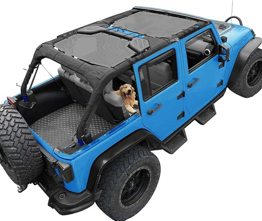 JK Sun Shade Top Compatible with Jeep Wrangler 4 Door 2007 to 2018 Sunshade Sunroof Bikini Cover Blocks UV Wind Noise Gray Mesh for Front and Rear 2 pcs