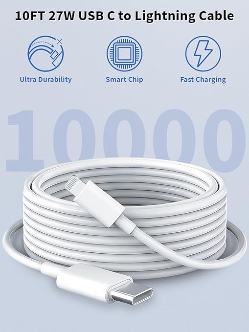 iPhone Fast Charger, 10FT 20W[Apple MFi Certified] USB Type C Fast Charging Block Power Delivery iPhone Lightning Charger with 10ft Lightning Cable for iPhone 14 13 Pro Max 12 11 Xs Max 8 Plus,AirPods