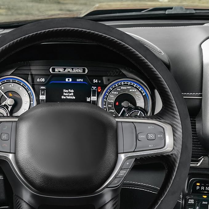 MEWANT Hand-Stitched Steering Wheel Cover Wrap for Dodge Ram 1500 2019-2023 Steering Wheel Accessories for Dodge Ram(Backsides Without Buttons)