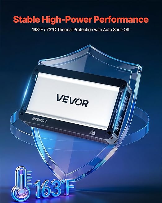 VEVOR 4 Channel Car Audio Amplifier 2 Ohm Stable Bridgeable Class D Full Range Amp Max Power 4 x 420W @ 4 Ohm / 4 x 600W @ 2 Ohm for Car SUV Truck Off-Road