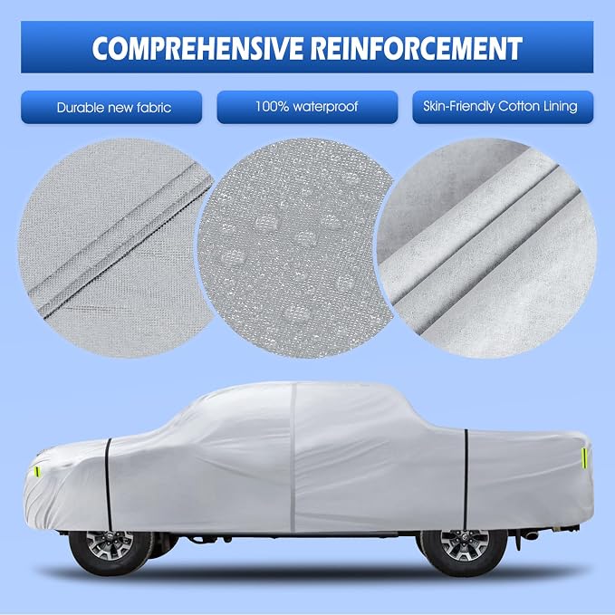 Truck Cover Waterproof All Weather, 6 Layers Pickup Cover Fit for Toyota Tacoma, Ford Ranger, Chevrolet Colorado, Nissan Frontier (T1 Fit Truck Length Up to 220 inch)