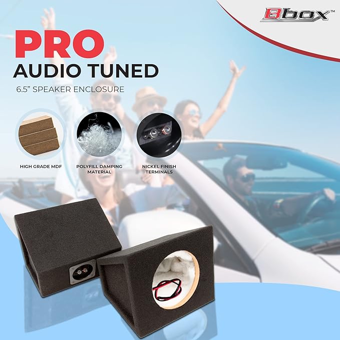 Bbox Pro Audio Tuned 6.5" Speaker Enclosures - Premium Speakers to Enhance Sound and Bass - Nickel Finish Speaker Terminals for Car or Truck - 18 Gauge Audio Cables - Speaker Set of 2 (Black)