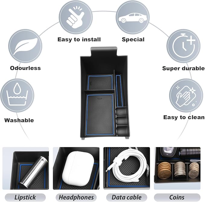 SKTU for 2023 2024 2025 2026 2027 Honda HR-V Center Console Organizer 2023 2024 2025 2026 2027 HRV (LX/Sport/EX-L) Console Tray Honda HRV 2024 2025 2026 2027 Accessories with Coin Holder (Blue)