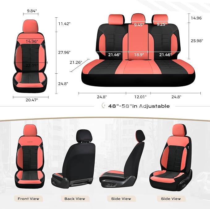 Coverado Leather Seat Covers Front and Rear Seat Cover 5 Seats Automotive Waterproof Car Seat Covers Universal Fit for Most Cars SUV Trucks, Red&Black
