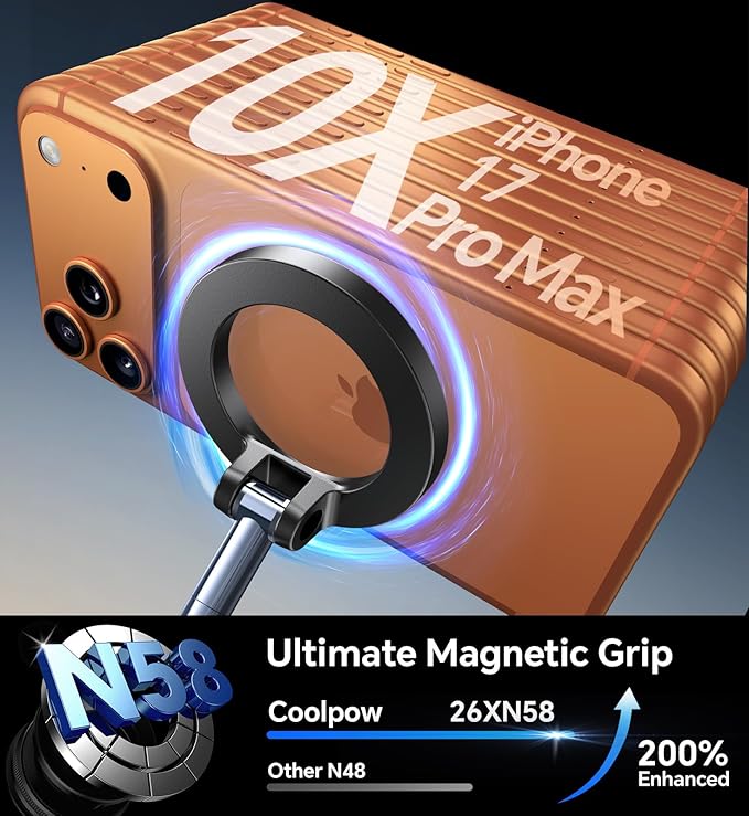 Coolpow for Magsafe Car Mount【2026 Most Fashionable】Magnetic Phone Holders for Your Car【Strongest Nano-gel Suction】for iPhone Car Mount 2.0 Magnetic Phone Holder Mount for iPhone 17 Pro Max 16 15 14