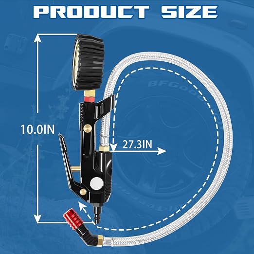 Ventoso Tire Inflator with 60 PSI Gauge, 2 ft Hose, Push-to-Lock Chuck, Commercial Grade