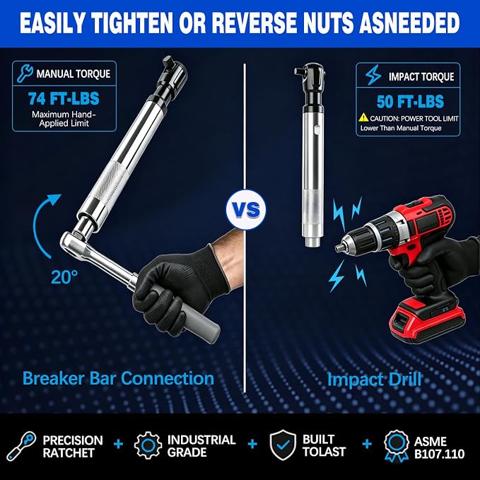 1/2" Offset Extension Wrench for Electric with Versatile 3/8", 1/4" Square Drive Adapters Impact Ratchet Extender, for Tight Spaces
