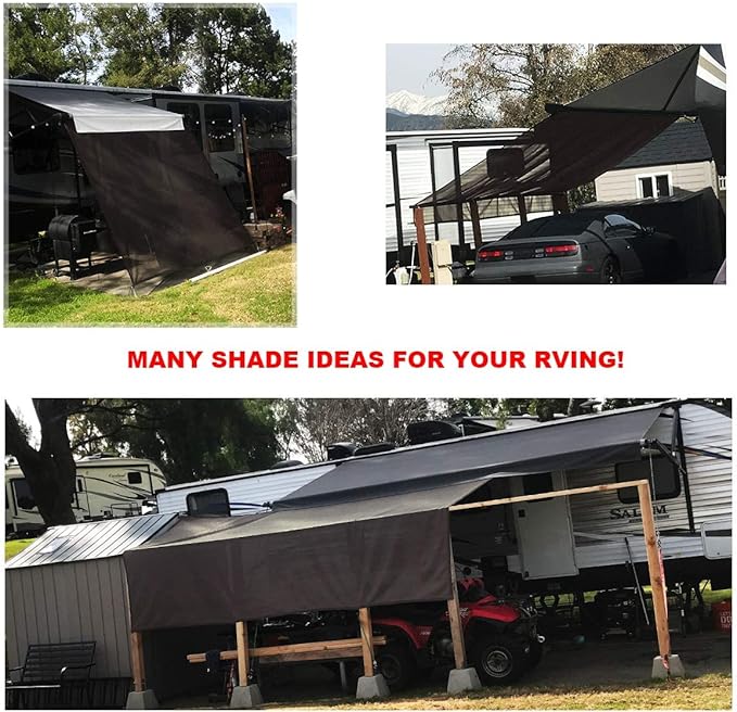 Shadeidea RV Sun Shade Screen for Awning - 8' X 10' 5'' Brown Mesh Sunshade Motorhome Camping Trailer UV Sunblocker Canopy Sunscreen - 3 Year Lasting