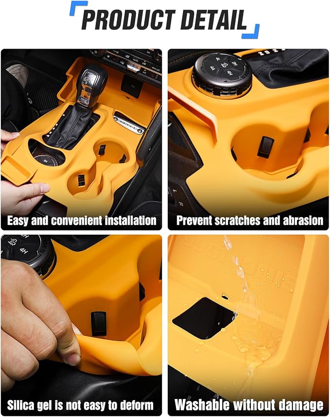 Central Control Storage Box fit for 2021-2024 Ford Bronco Automatic Transmission 2/4 Door Water Cup Silicone Non-Slip Mat Central Protective Scratch Pad Interior Modification Accessories-Orange