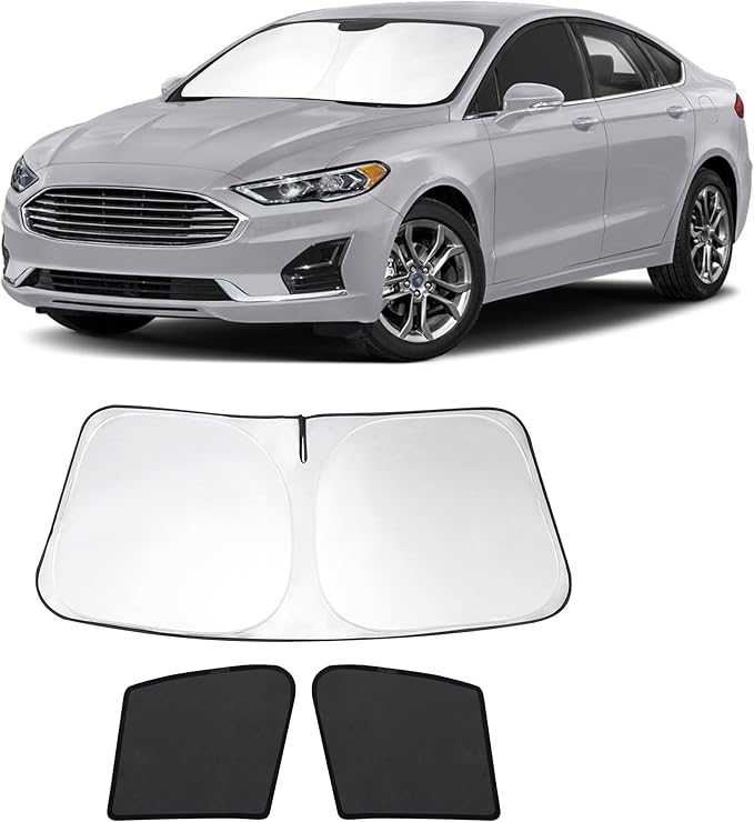 3PCS Car Window Shades Front Windshield Sun Shade Foldable Window Shade Custom Fit for Fo-rd Fusion 2013-2021 Accessories Car Shades for Front Windows Anti-UV Rays Block Heat