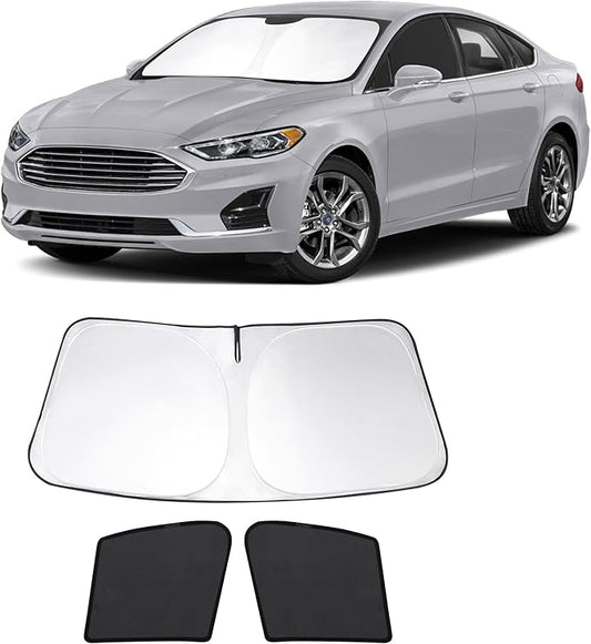 3PCS Car Window Shades Front Windshield Sun Shade Foldable Window Shade Custom Fit for Fo-rd Fusion 2013-2021 Accessories Car Shades for Front Windows Anti-UV Rays Block Heat