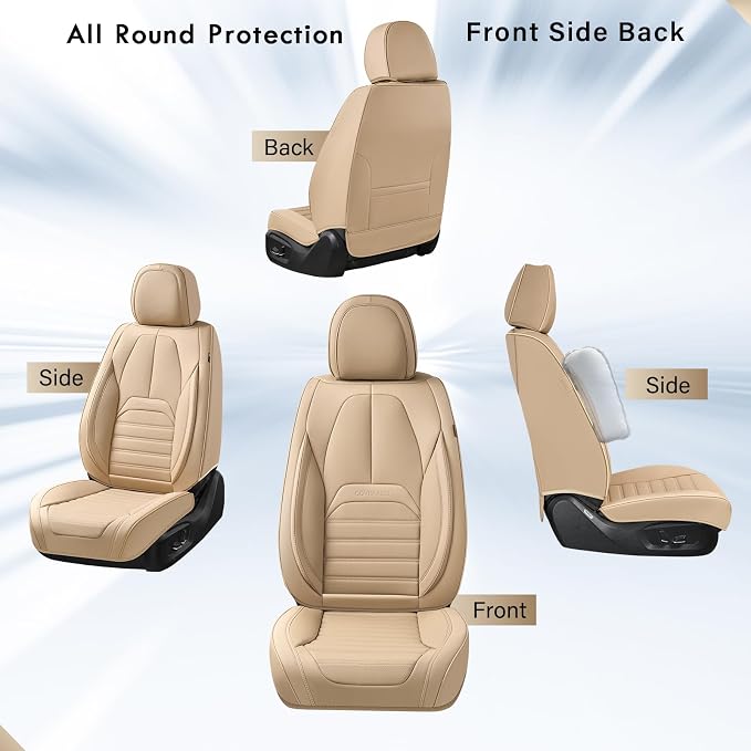 Coverado Seat Covers, Car Seat Covers Front Seats, Automotive Seat Covers, Waterproof Nappa Leather Car Seat Cover, Car Seat Cushion, Beige Seat Covers Carseat Cover Universal Fit for Most Cars