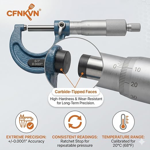 0-1" Micrometer, 0.0001" Precision Outside Tool with Ratchet Stop | Replacement for 103-131 – 0-1" outside micrometer with 0.0001" vernier resolution for precision shop & lab measurements.