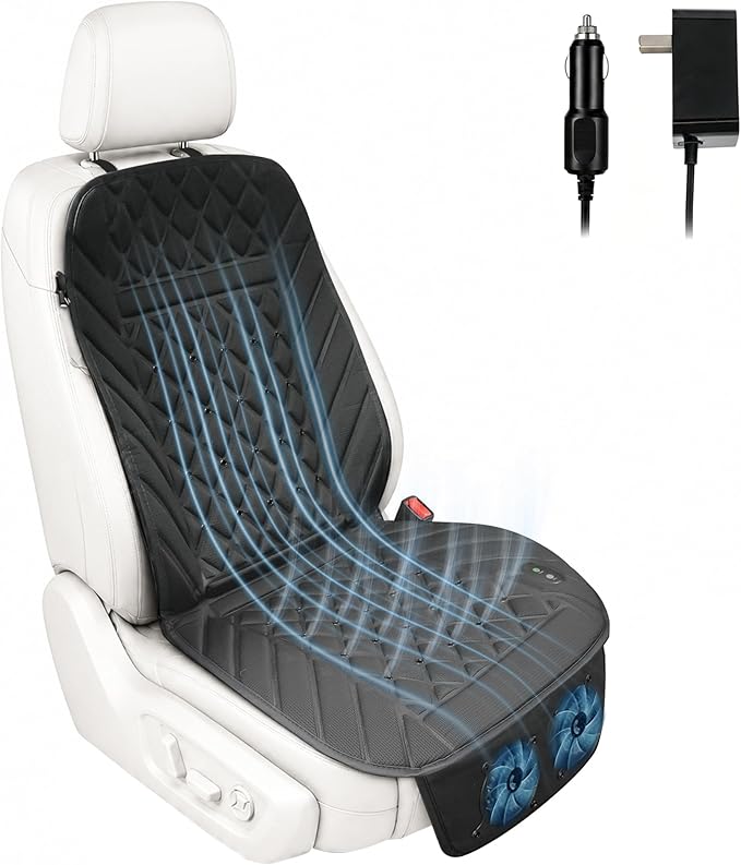 2026 Upgraded Ventilated Seat Cushion, 12V-24V Cooling Car Seat Cover for Front Seat, Cooled Seat Pad for Office Chair Sofa Car SUV Truck Universal Fit, Classic Black