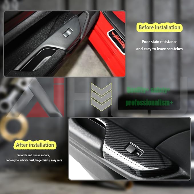 AJHLJ® 4Pcs Carbon Fiber Car Window Switch Cover Trim, Black Interior Decoration for Honda Civic 10th Gen 2016-2021, Anti-Scratch Door Armrest Panel