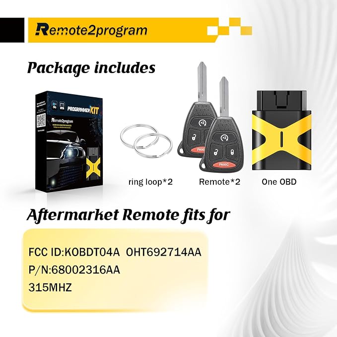 Car Key Fob DIY Programming Kit for No Working Key and Uncut Blade Car Key Replacement for 2006-2009 Dodge RAM 1500 2500 3500 4000 with FCC: KOBDT04A/OHT692714AA(4 Buttons)
