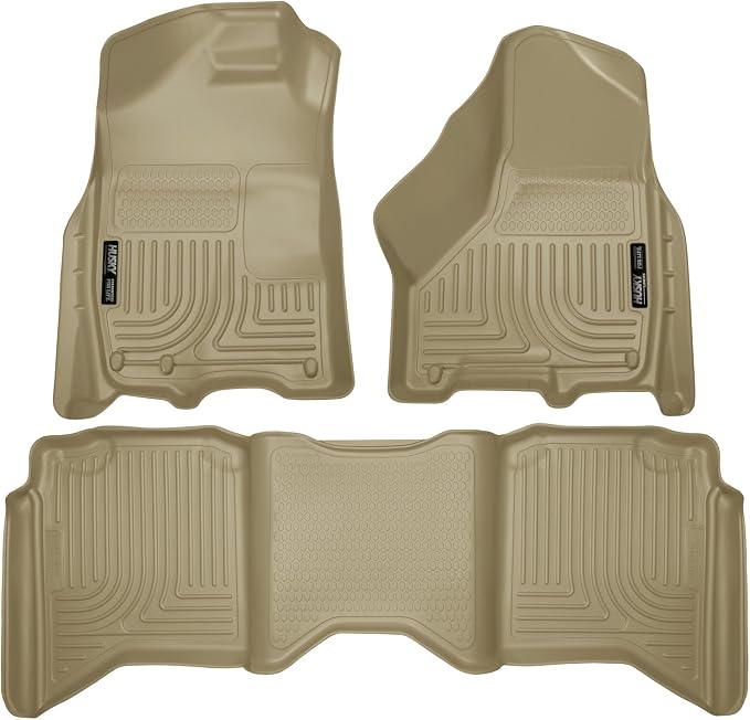 Husky Liners Weatherbeater Floor Mats | Fits 2009-2024 Ram 1500 (19-24 Classic Body only) Crew Cab; 10-18 Ram 2500/3500 w/Auto Trans. | Front & 2nd Row, 3-pc Tan - 99003