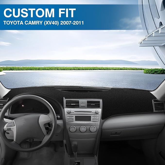 KUST Black Dash Cover Compatible with Toyota Camry 2007-2011 Polyester Dashboard Cover Non-Slip Dash Protector Interior Accessories for Camry Custom Fit Dash Mat No Glare