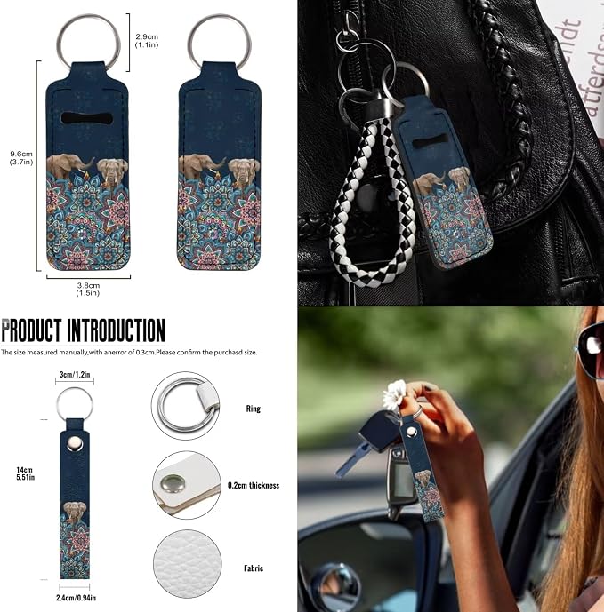 Suobstales Boho Mandala Elephant Print Car Accessories Auto Seat Covers Full Set of 13 with Steering Wheel Cover, Seat Belt Pads, Trash Can, Coaster, Rearview Mirror Cover, Keychains for SUV Van