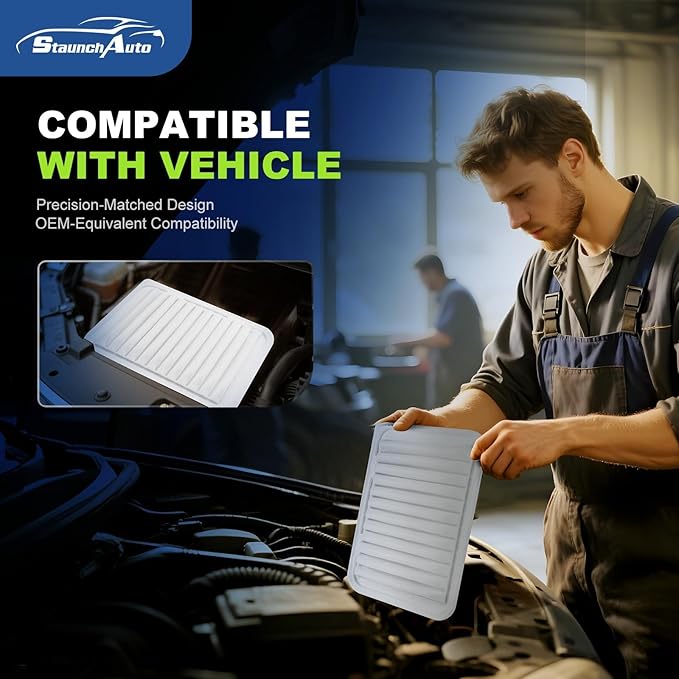 Engine Air Filter + Cabin Air Filter Set, Replacement for Kia Soul 2014-2019 (L4 1.6L/L4 2.0L), Kia Soul Automotive Accessories Kit - 2 Pack Replace #CF12002 CA11206