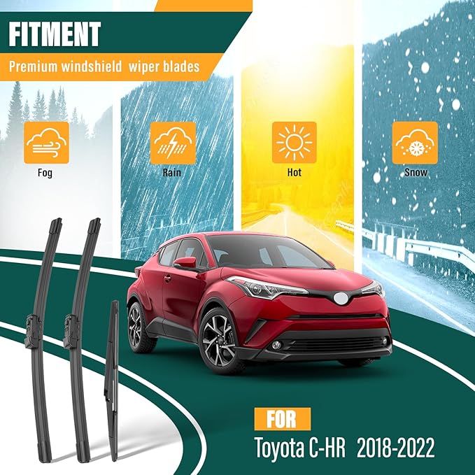 Windshield Wiper Blades Replacement for Toyota CHR C-HR 2018 2019 2020 2021 2022 Original Factory Quality Front Rear Wiper Blade Set - 26" 16" 14" (Set of 3)