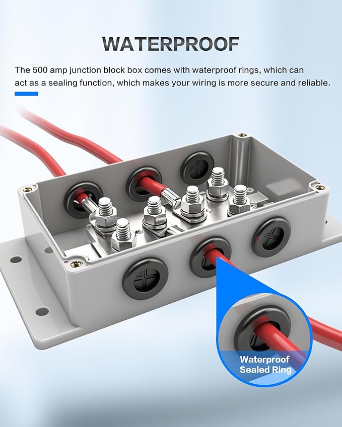 500A 12V Bus Bar Heavy Duty Power Distribution Block with 6 x 5/16"(M8) Terminal Studs Waterproof Marine Bus Bar for Car Boat RV Solar System