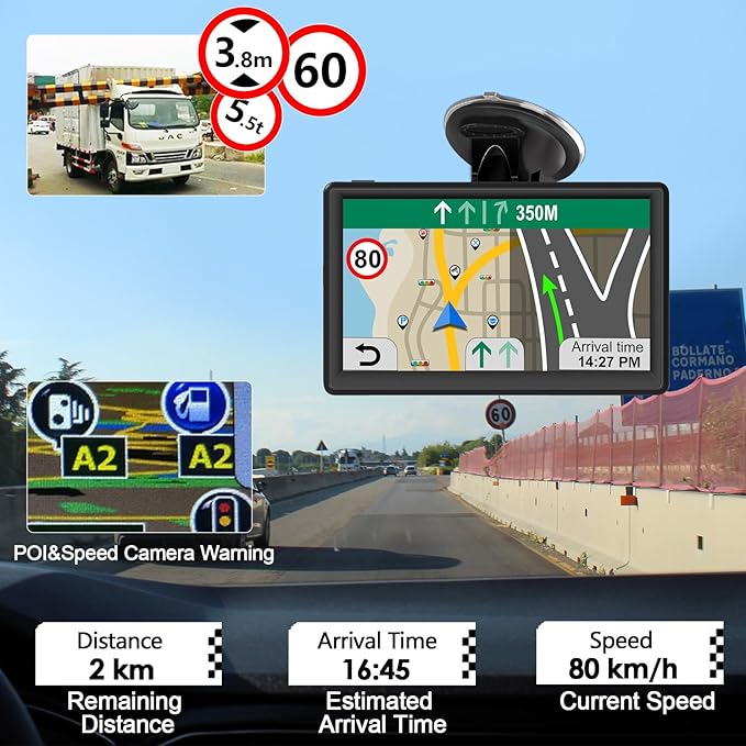 GPS Navigator for Car with 2026 Maps Lifetime Free Update, 7" Car GPS Navigation System for Vehicles Truck Commercial Drivers with POI/ZIP Search, Support FM, Voice Guidance, Speedcam/Red Light Alerts