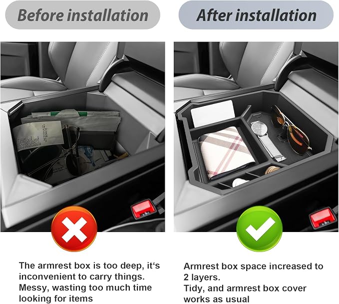 SKTU 2024 2025 2026 Tesla Cybertruck Center Console Organizer 2024 2025 2026 Cybertruck Console Tray 2025 Cybertruck Cyberbeast/AWD Armrest Organizer Cybertruck Accessories with Coin Holder