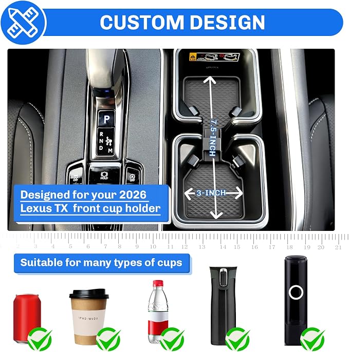 SXCY for 2025 2026 2027 Lexus TX Cup Holder Insert for 2025 2026 2027 Lexus TX Accessories Silicone Cup Holder Limiter 2024 2025 2026 2027 TX Console Drink Holder Mat Adapter Non-Slip Mat