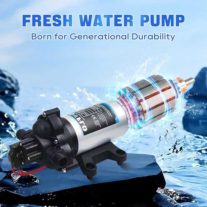 Upgraded Rv Water Pump 2088-554-144/2088-403-144 Diaphragm Pump,12 V 45 PSI RV Water Pump,3.5 Gallons Per Minute Fresh Water Pump with 1/2MNPT Connection for RV Marine Yacht