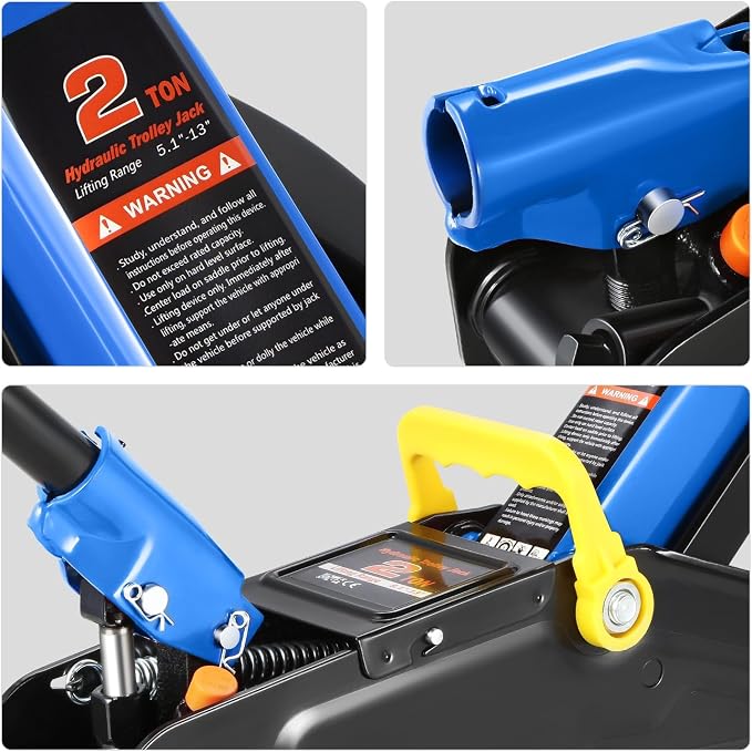 PM PERFORMOTOR Low Profile Hydraulic Trolley Service/Floor Jack Combo with 2 Ratchet Jack Stands, 2 Ton (4000 lbs) Capacity, Blue, PM-TOL-FJ3P-BL