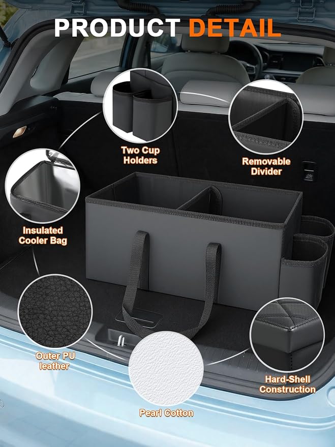 Car Seat Organizer Compatible with 2019-2026 Kia Telluride/Subaru Ascent 7 Seater, Car Seat Aisle Storage Box with 9.5L Leakproof Cooler Bag, Foldable Backseat Console Bin for Family Travel