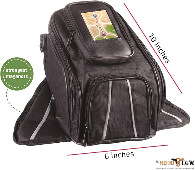 The Nekid Cow | Motorcycle Tank Bag Waterproof with Heavy Duty Strongest Magnetic Gas Tank Bag Black Rain Cover Included