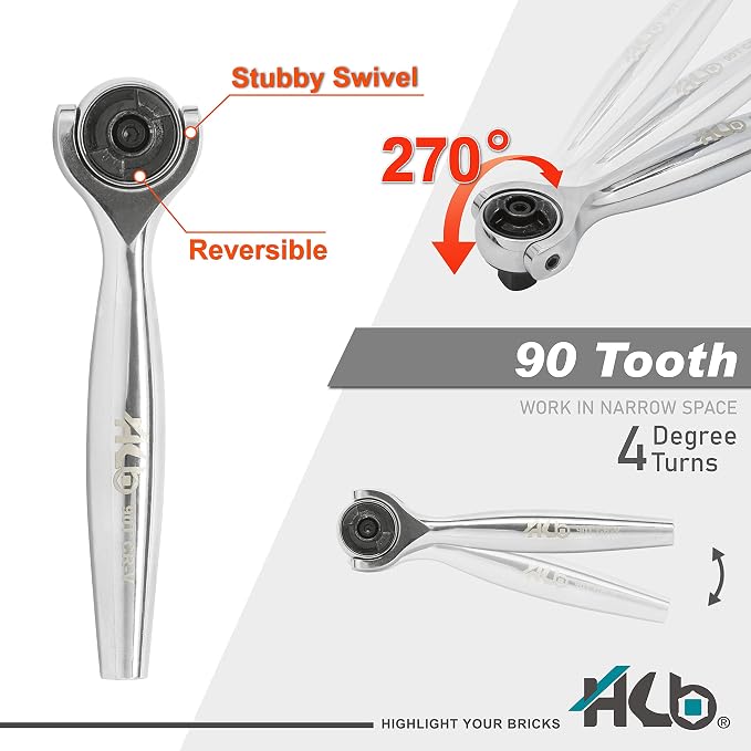HB 62-Piece Socket and Precision Bit Set AKM026-U 90-Tooth 1/4-In Drive Swivel Head 270° Mini Ratchet Quick Release Reversible Security Bits Chrome Vanadium Steel S2 Steel Portable Case Made in Taiwan