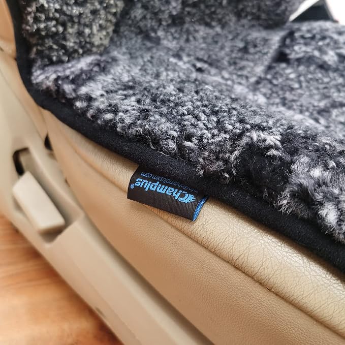 Champlus Genuine Australian Sheepskin Seat Cover, Wool Cushion for Sedan Cars SUVs Trucks and Minivans, Quick Install, Black