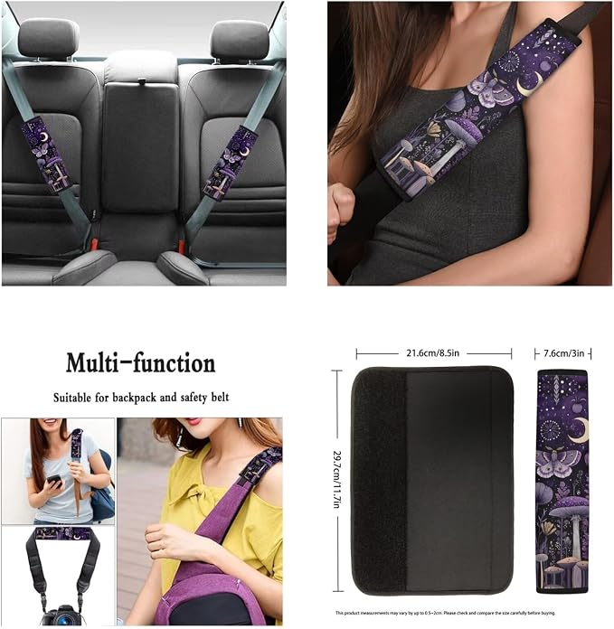 Ystardream Purple Moth Mushroom Car Seat Covers Full Set for Women Girly Car Seat Covers with Matching Steering Wheel Cover Machine Wash Automatic Interior Set,Easy to Install