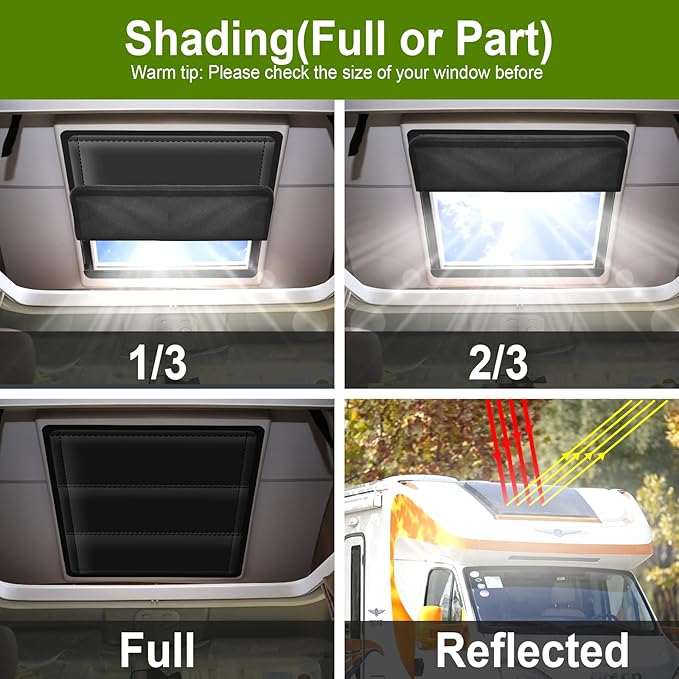 RV Skylight Cover, Magnetic Vent Cover for Roof16 ¼ (L) x 16 ¼" (W), RV Window Blackout with UV Protection and Foldable Magnet Design, Waterproof Fabric, Reflective