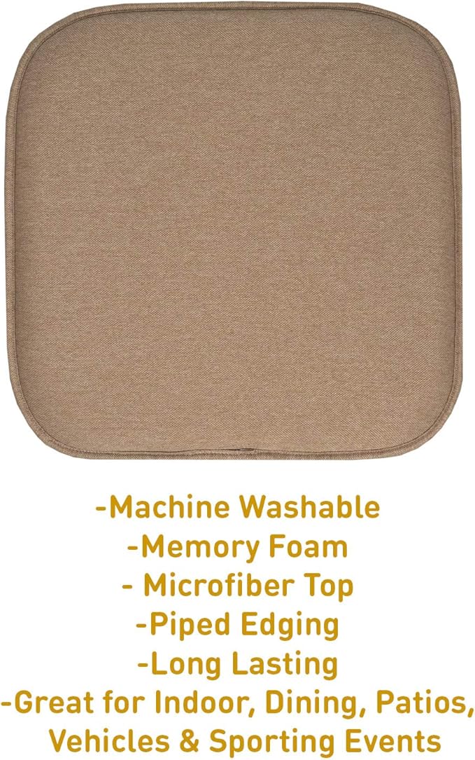 Sweet Home Collection Chair Cushion Memory Foam Pads Honeycomb Pattern Slip Non Skid Rubber Back Rounded Square 16" x 16" Seat Cover, 12 Pack, Charlotte Taupe