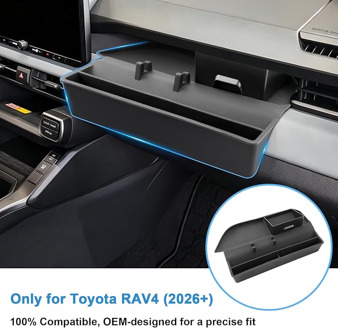 2026 RAV4 Center Console Organizer with Side Pocket, for Toyota RAV4 (LE/SE/XLE Premium/Woodland/XSE/Limited/GR Sport), Anti-Slip Silicone Console Tray&Small Drawer 2026 RAV4 Accessories (PASS)