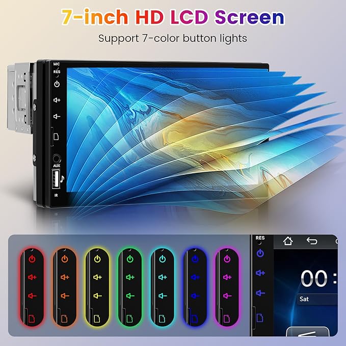 Single Din Car Stereo with Wireless CarPlay Android Auto, 7 Inch LCD Touch Screen Car Radio Bluetooth/MirrorLink/FM/EQ/USB/SWC/Type-C Charging + Backup Camera