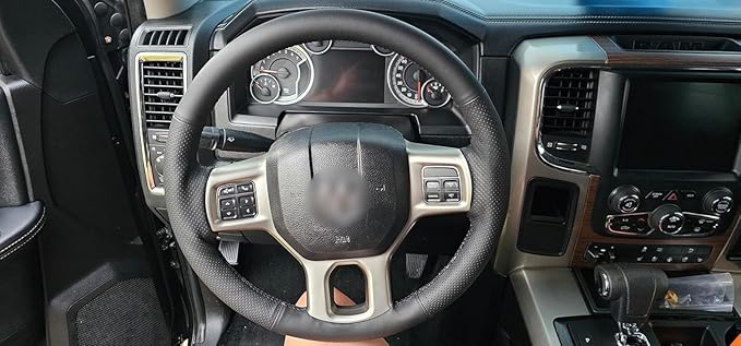 MEWANT Hand Stitch Black Artificial Leather Steering Wheel Wrap for Dodge RAM 1500 2012-2018 1500 Classic 2500 3500 5500