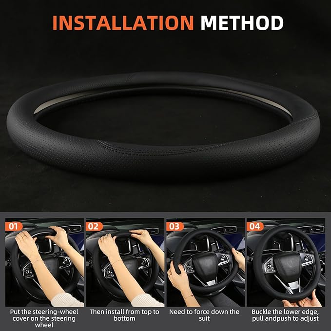 Leather Steering Wheel Cover Custom-Fit for Toyota, Comfort Grip Design Breathable and Non-Slip, Toyota Car Steering Wheel Protector for Women Men, Toyota Accessories,Black (A-Style, for Toyota)