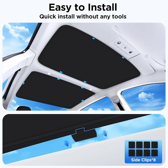 2026 Upgraded for Tesla Model 3 Accessories Sunshade Roof [No Sag, Ice-Crystal Cooling Coatings] Heat Insulation Glass Roof Sun Shade for Tesla Model 3 Accessories 2022-2026 Black