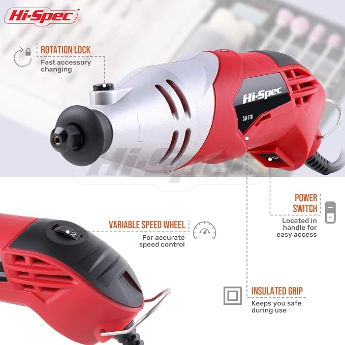 Hi-Spec 17 Piece Metal Hand & Needle File Tool Kit Set and Rotary Tool Kit Set 170W 1.4A with 121 Piece Dremel Compatible Bit Accessories